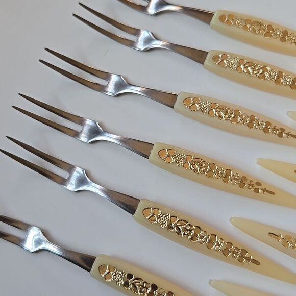 Vintage Japan Stainless Appetizer Mini Forks Set of 12 hors d'oeuvres Cocktails - Picture 1 of 15